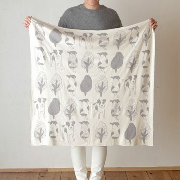 オーガニックコットン いぬ柄アフガン