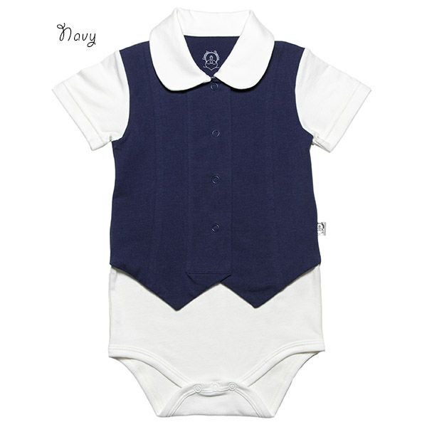 【SALE／50%OFF】オーガニックコットン ベビーロンパース（半袖）Young Gentleman