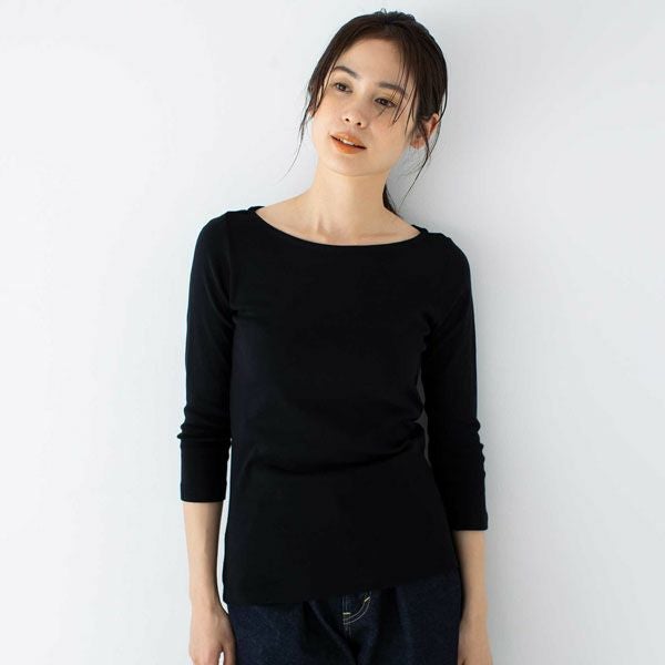 オーガニックコットン ベーシック ボートネックトップ（7分袖）