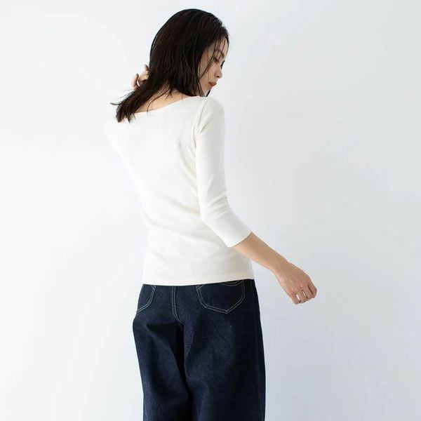 オーガニックコットン ベーシック ボートネックトップ（7分袖）