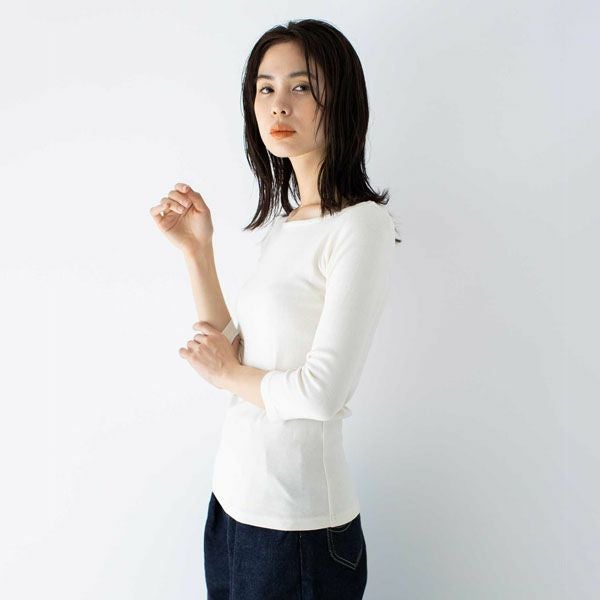 オーガニックコットン ベーシック ボートネックトップ（7分袖）
