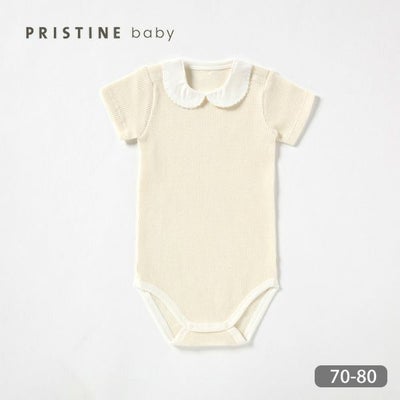 オーガニックコットン ベビー ワッフルえり付きグレコ ナチュラル 70-80