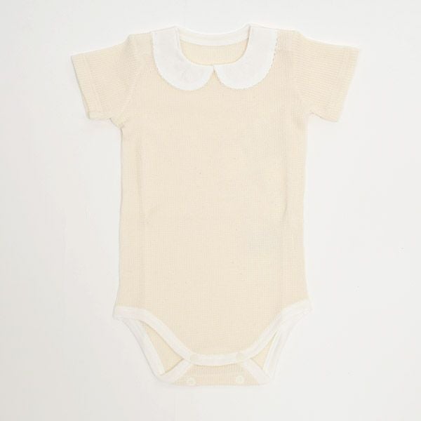 オーガニックコットン ベビー ワッフルえり付きグレコ ナチュラル 70-80