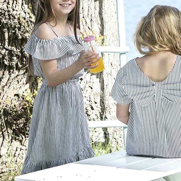 オーガニックコットン キッズ オフショルダードレス ストライプ MELODY