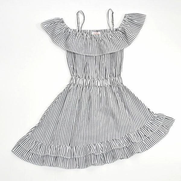 オーガニックコットン キッズ オフショルダードレス ストライプ MELODY