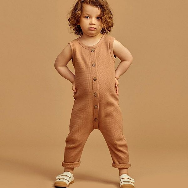 オーガニックコットン ベビーワッフルノースリーブジャンプスーツ