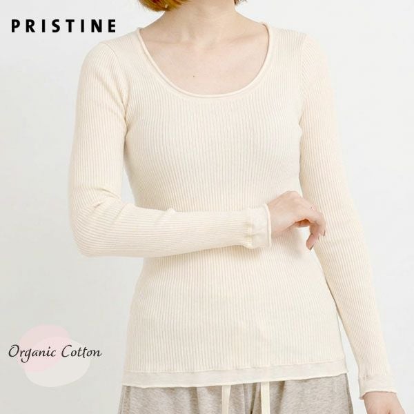 オーガニックコットン チューブテレコクルーネック(長袖) ナチュラル M