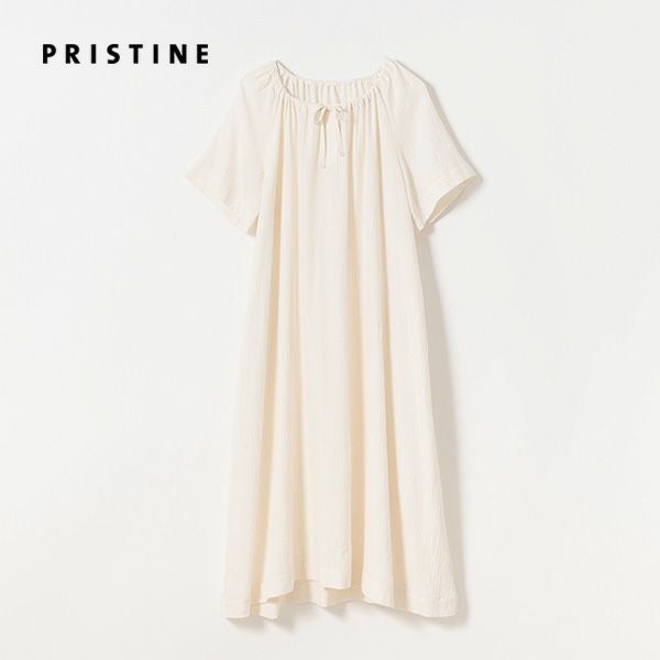 オーガニックコットン ヘリンボンギャザーネグリジェ(半袖) ナチュラル M