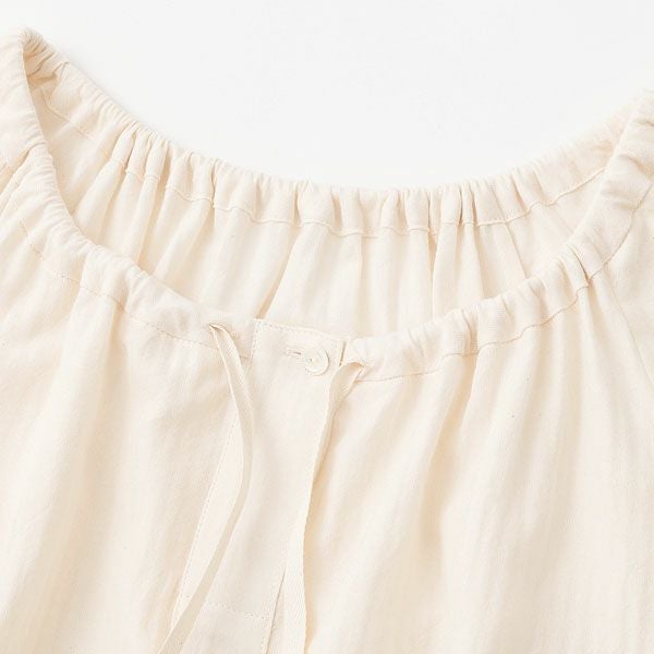 オーガニックコットン ヘリンボンギャザーネグリジェ(半袖) ナチュラル M