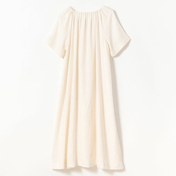 オーガニックコットン ヘリンボンギャザーネグリジェ(半袖) ナチュラル M