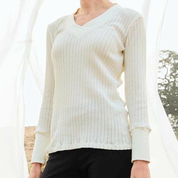 【SALE／20%OFF】オーガニックコットン ポインテル VネックＴシャツ(長袖)