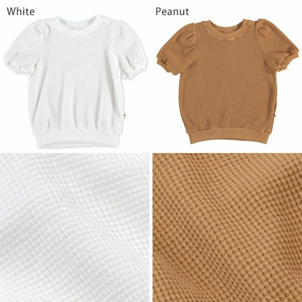 オーガニックコットン キッズワッフルパフスリーブトップ