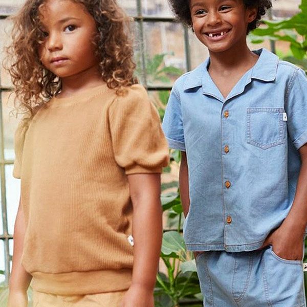 オーガニックコットン キッズワッフルパフスリーブトップ