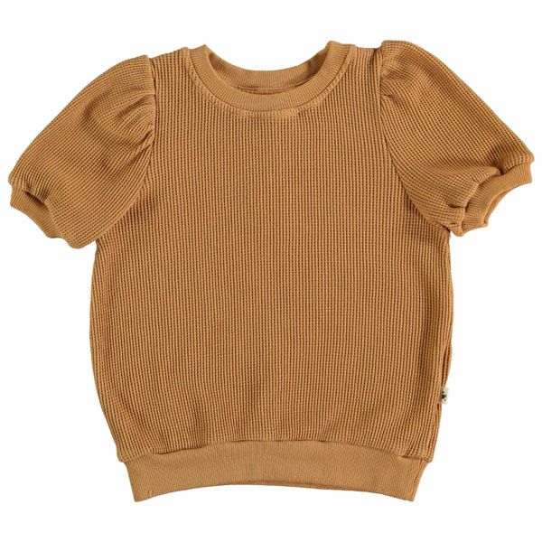 オーガニックコットン キッズワッフルパフスリーブトップ