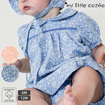 オーガニックコットン ベビーフローラルパフスリーブドレス