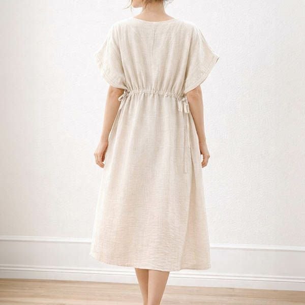 オーガニックコットン&リネン ダブルガーゼ湯上がりワンピース グレー M