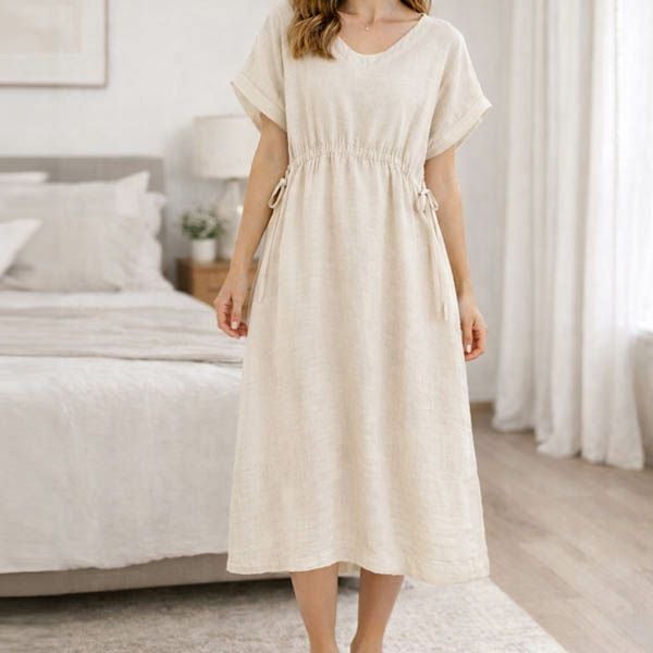 オーガニックコットン&リネン ダブルガーゼ湯上がりワンピース グレー M