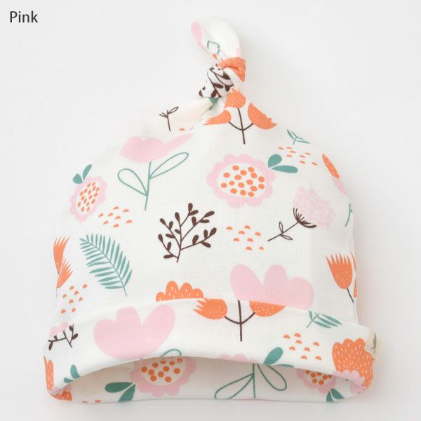 オーガニックコットン ベビー結び帽 Flowers