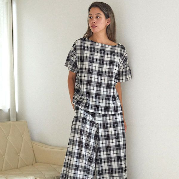 オーガニックコットン シナモンチェックトップス ブラック M