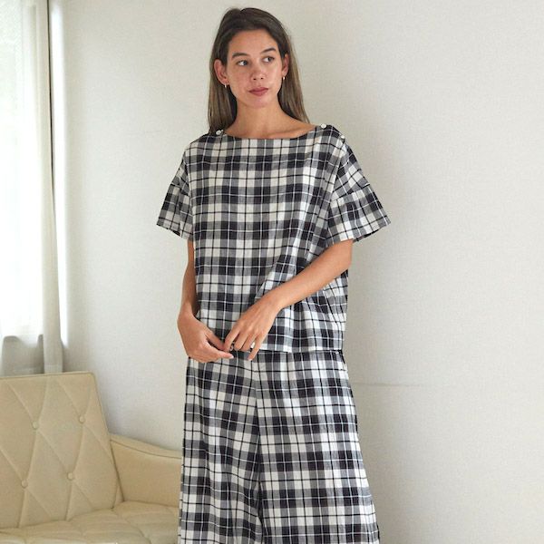 オーガニックコットン シナモンチェックトップス ブラック M