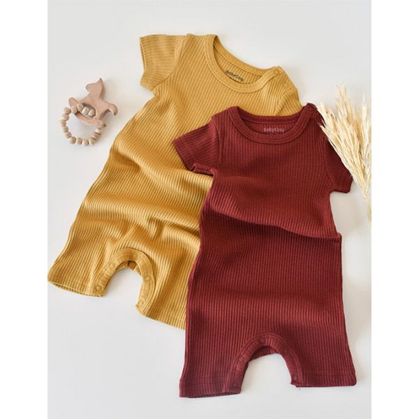 オーガニックコットン＆モダール ベビーショートロンパース(2色セット)