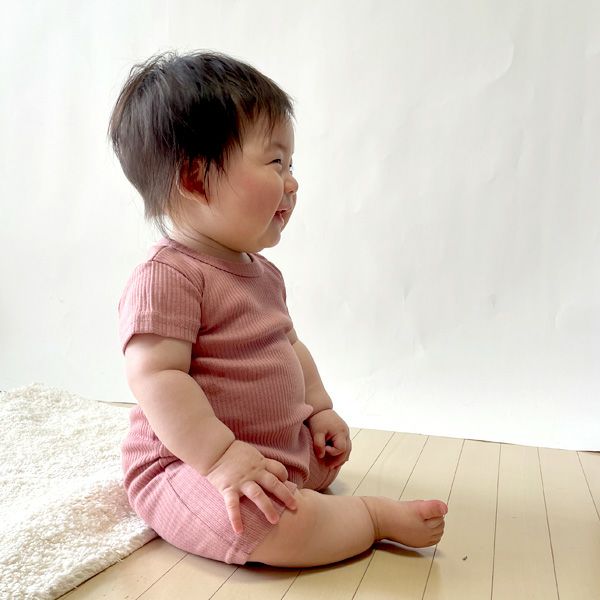 オーガニックコットン＆モダール ベビーショートロンパース(2色セット)