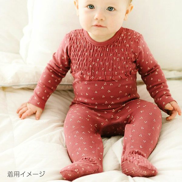 オーガニックコットン ベビースモッキング 足つきカバーオール Print（長袖）