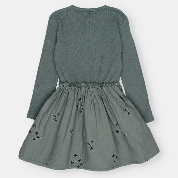 オーガニックコットン キッズ バードプリントコンビドレス(長袖)