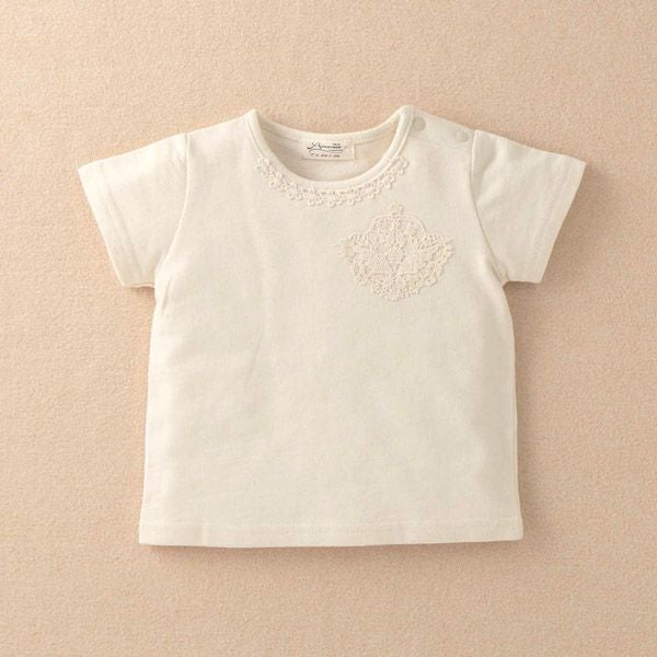 オーガニックコットン ベビー【エンジェルフェザーレース】半袖Ｔシャツ ナチュラル 80