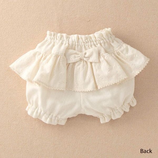 オーガニックコットン ベビー花柄刺しゅうガーゼフリルパンツ 80