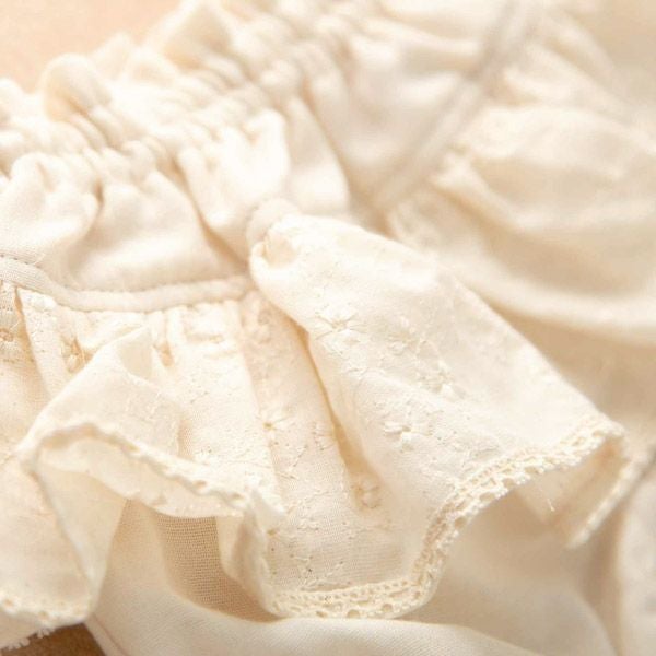 オーガニックコットン ベビー花柄刺しゅうガーゼフリルパンツ 80