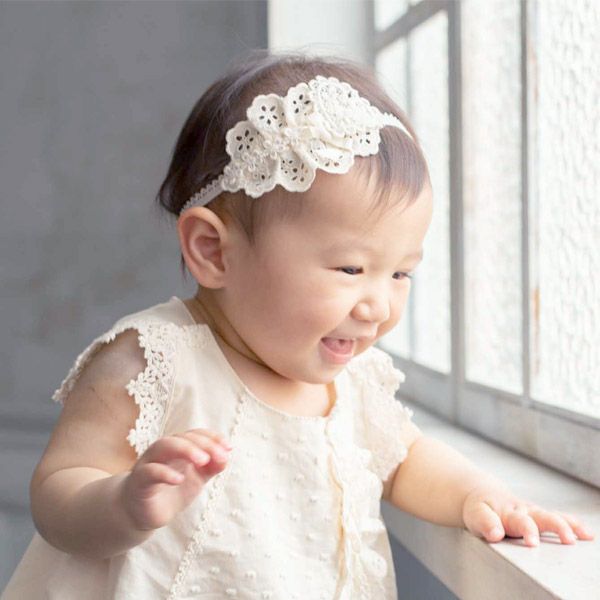 オーガニックコットン ベビー【ハートレース】ヘアバンド ナチュラル