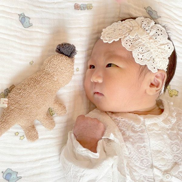 オーガニックコットン ベビー【ハートレース】ヘアバンド ナチュラル