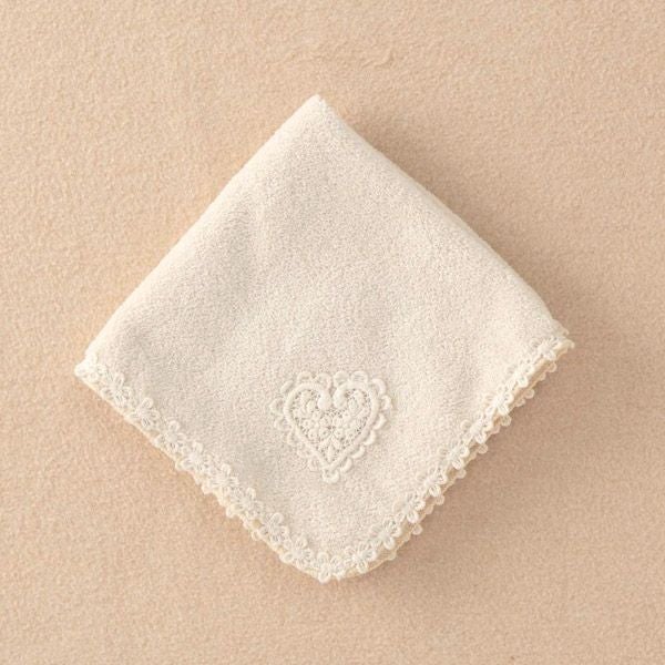 オーガニックコットン 【ハートレース】パイルハンカチ 29×29