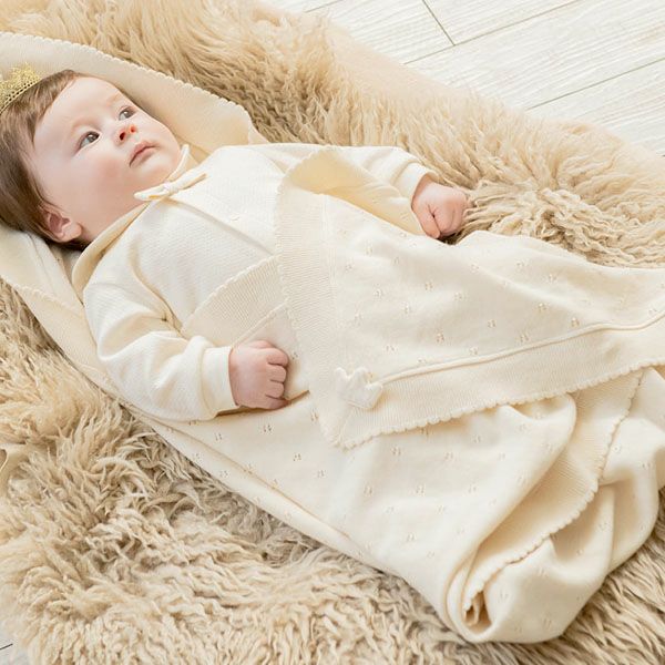 オーガニックコットン 【王冠】ニットアフガン ナチュラル 82×82