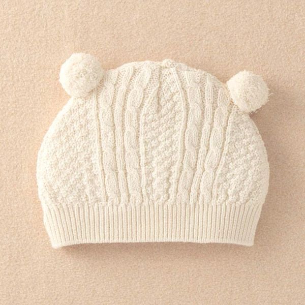 オーガニックコットン ベビーニットフード ポンポン 42-46