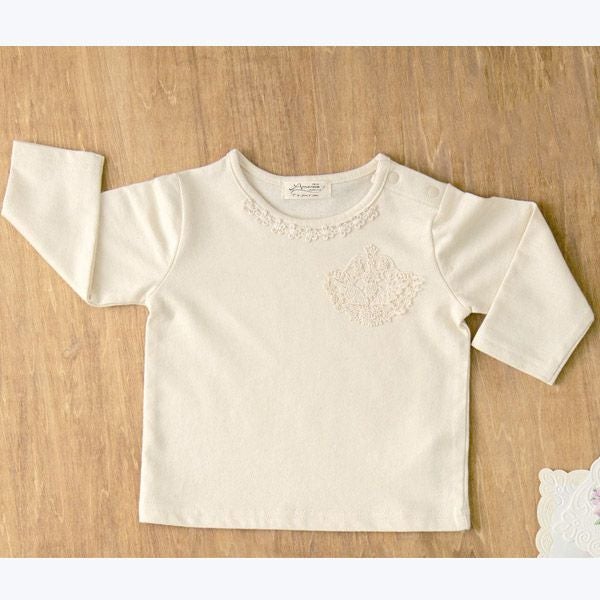 オーガニックコットン ベビー【エンジェルフェザーレース】長袖Ｔシャツ ナチュラル 80