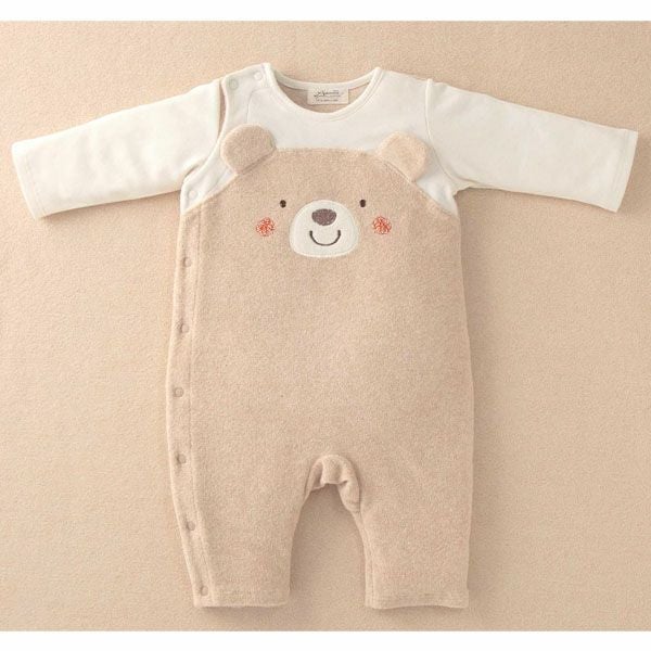 オーガニックコットン ベビー【くまのコットン】パイルとスムースのカバーオール 60-70