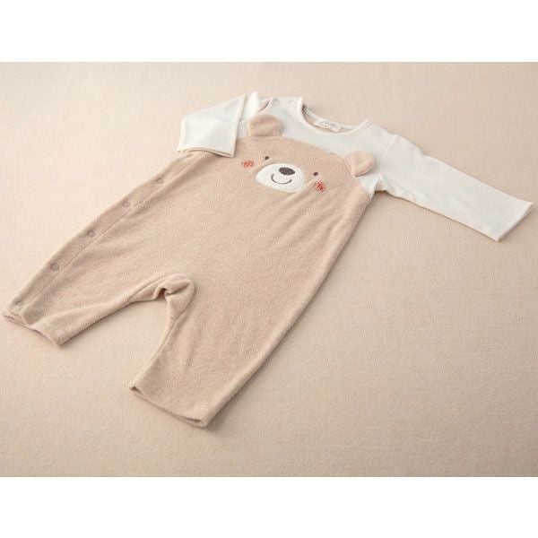 オーガニックコットン ベビー【くまのコットン】パイルとスムースのカバーオール 60-70