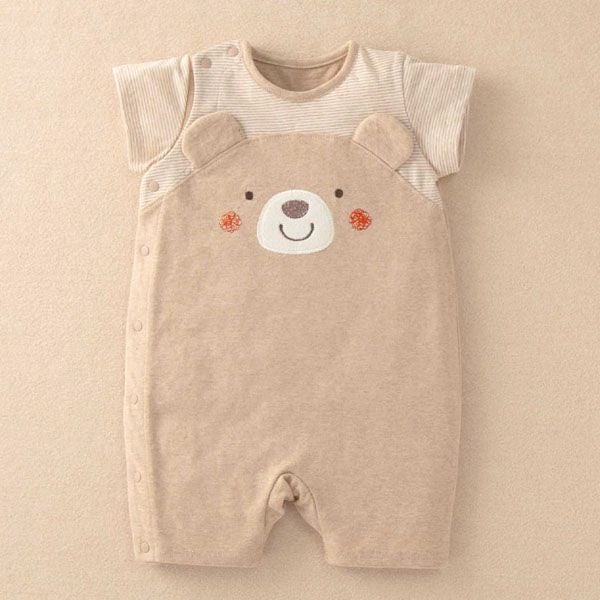 オーガニックコットン ベビー【くまのコットン】天竺半袖カバーオール 60-70