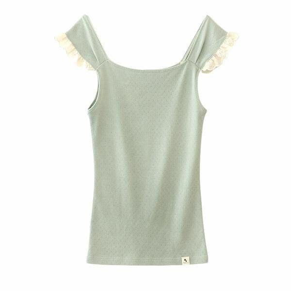 オーガニックコットン レースキャミソール（パッドポケット無） forest