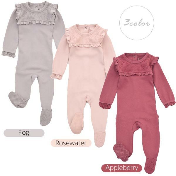 オーガニックコットン ベビーレース足つきカバーオール（長袖）
