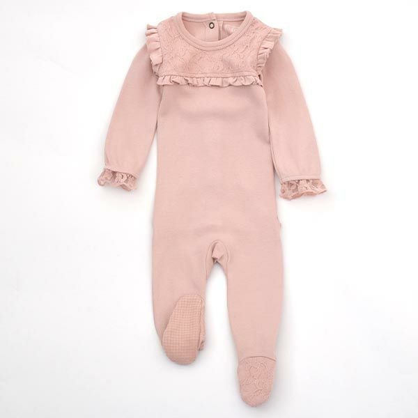 オーガニックコットン ベビーレース足つきカバーオール（長袖）