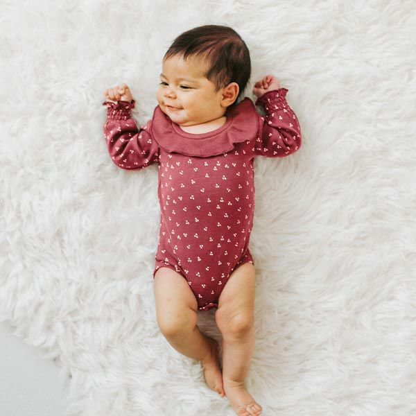 オーガニックコットン ベビーラッフルボディスーツ(長袖)