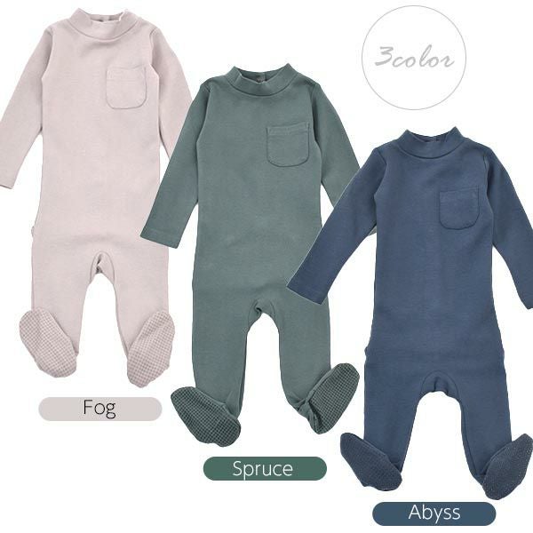 オーガニックコットン ベビーモックネック足つきカバーオール（長袖）