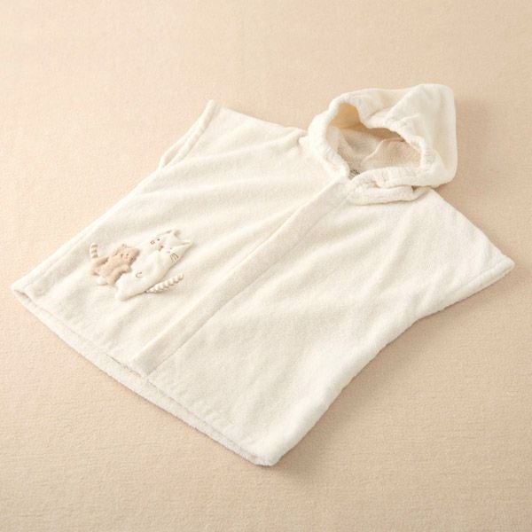 オーガニックコットン ベビー【ママだっこ】パイルバスポンチョねこ 50-80