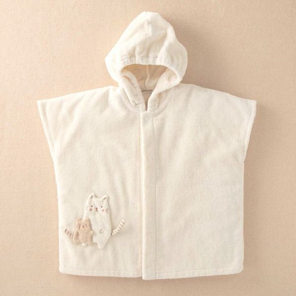 オーガニックコットン ベビー【ママだっこ】パイルバスポンチョねこ 50-80
