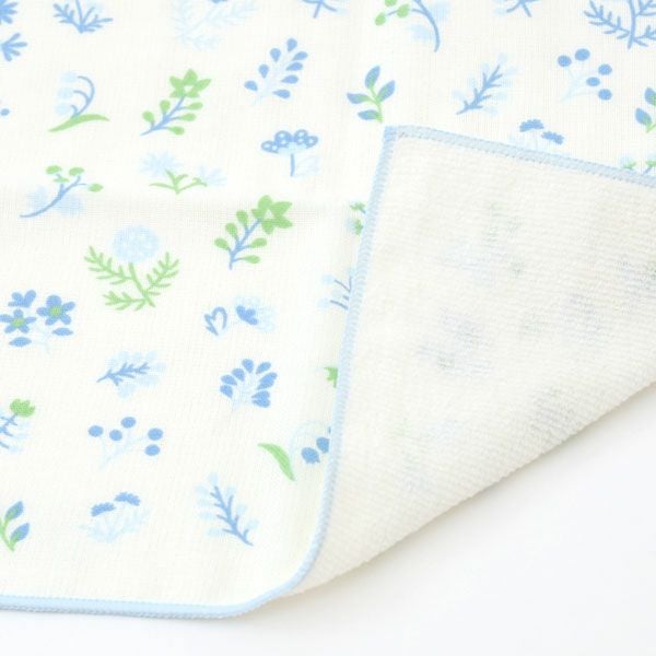 オーガニックコットン プリントミニタオル（ケース入り）淡色小花 ブルー 25×25