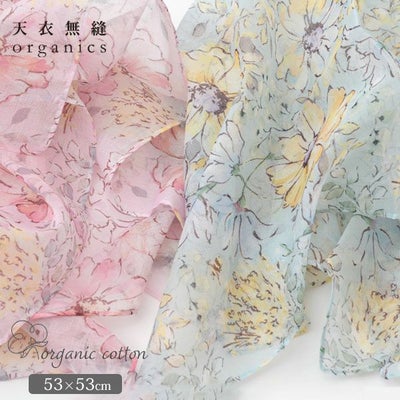 オーガニックコットン アルティメイトピマ ハンカチーフ Drawingガーデンフラワー