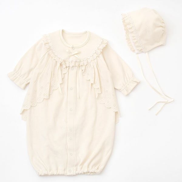 オーガニックコットン スムースフード付きドレスオール ナチュラル 50-70